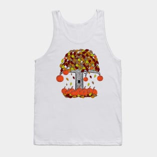 Simple Dark Tree With Pumpkins and Falling Leaves Tank Top